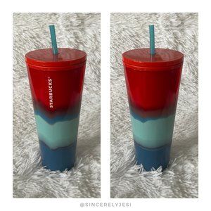 Starbucks ▪ Summer 2021 Limited Edition Tri-Color Red and Blue Wave Tumbler